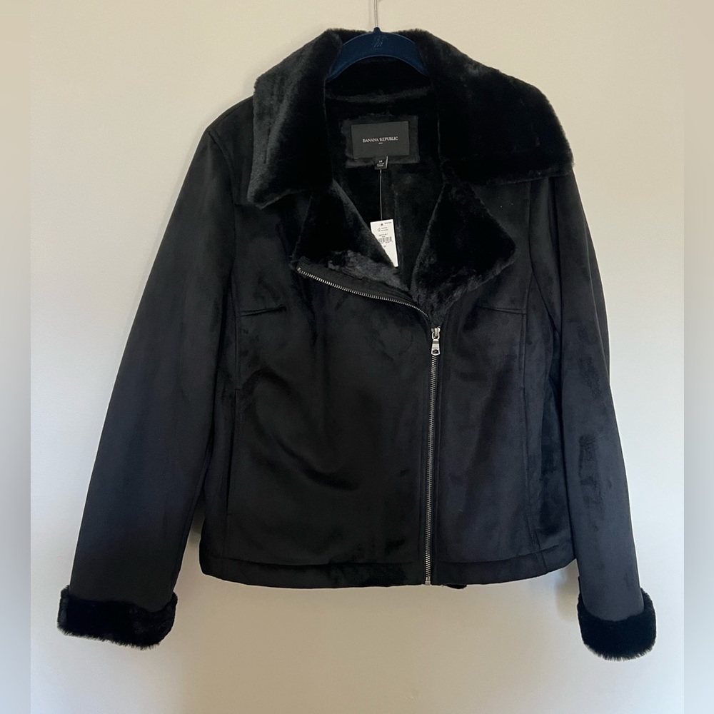 NWT Banana Republic Suede Faux Shearling Moto Jacket